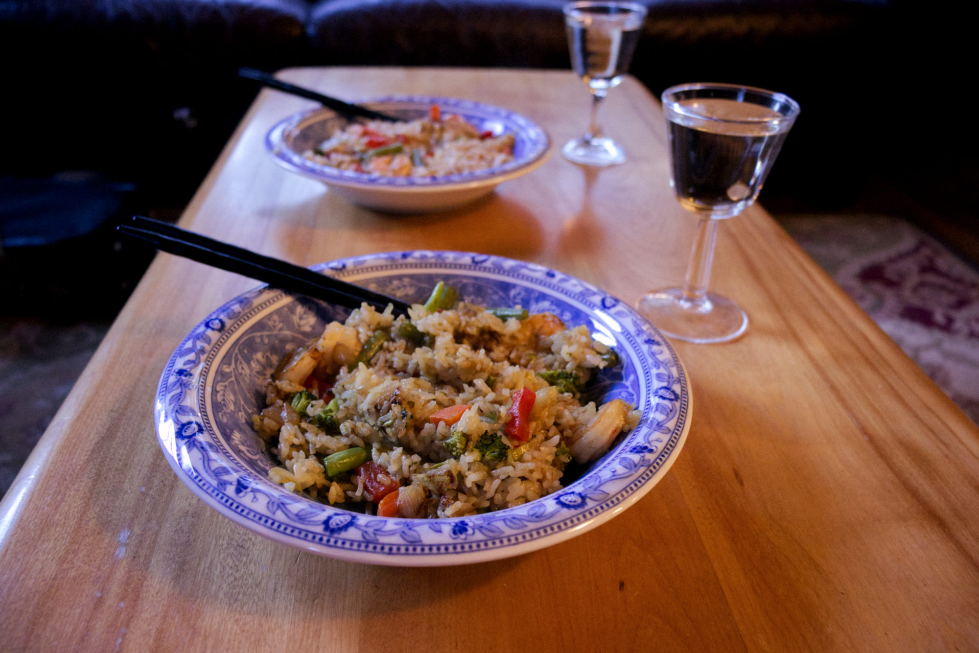 Bowl of fried rice on a table